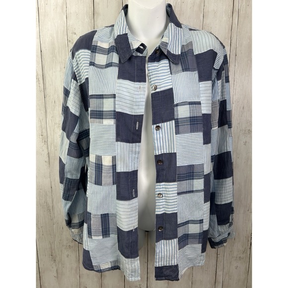 Women's Chico's Madrid Patchwork Cropped Button Up Shirt Size 2 (L-12) - Picture 2 of 8